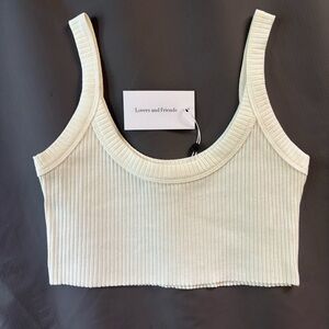 NWT Lovers + Friends Cropped Ribbed Tank Top Small Cream/Off- White